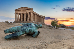 Fallen icarus statue near the temple of concordia in the valley