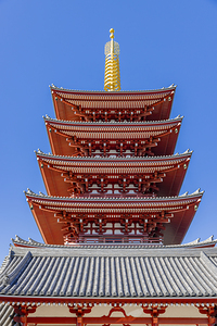 senso ji  pagoda towering over a temple roof with elaborate deta