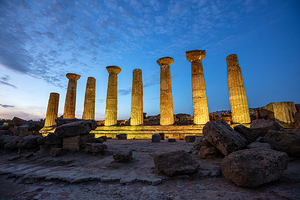 Illuminated temple of heracles standing in the valley of the tem