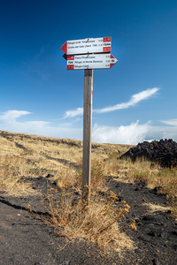 Wooden signpost showing directions and distances to different lo