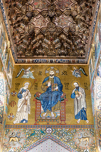 Majestic mosaic of christ pantocrator with saints peter and paul