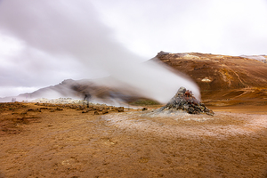 Geothermal vent erupting steam Hverir iceland 