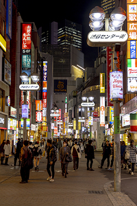 Street with illuminated signs in the Kabukicho district