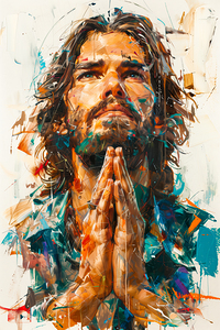 jesus in prayer with expressive brush strokes