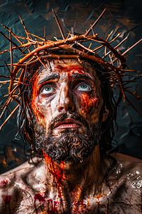 Dramatic depiction of jesus with crown of thorns