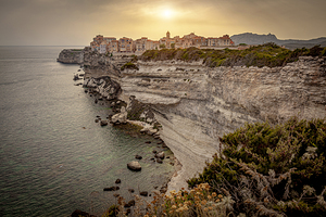 sunset view of the city of Bonifacio in corsica. France. 