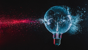 large blue bulb shatters and creates fragments 