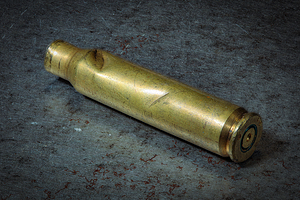 closeup of a brass casing