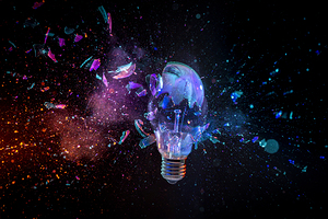 bulb destroying on black background 