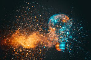 explosion of a filament light bulb. 