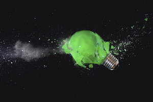 green light bulb shattering.