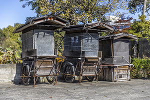 Traditional asian street food carts parked outdoors