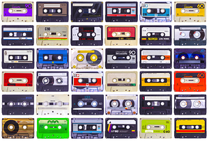 background with audio cassettes of various kinds 