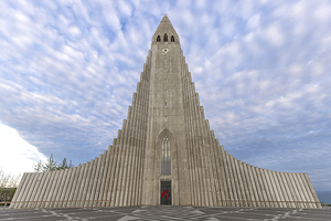 Hallgrimskirkja church standing tall under cloudy sky in reykjav