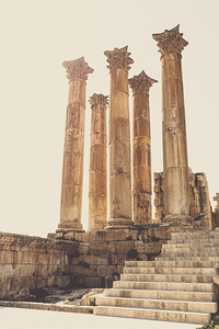 ancient columns in the citadel of Amman. 
