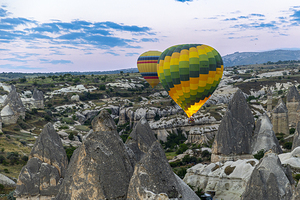 hot air balloons at dawn near goreme
