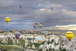 Colorful hot air balloons flying 
