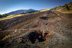 old craters at the base of mount etna 