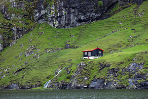 lonely house in saksun area on faroe 
