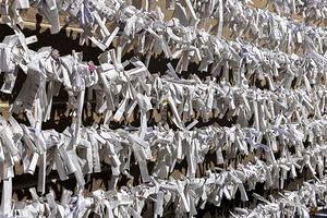 omikuji knotted on a rope 