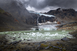 fellaria glacier lake during a rainy day. 