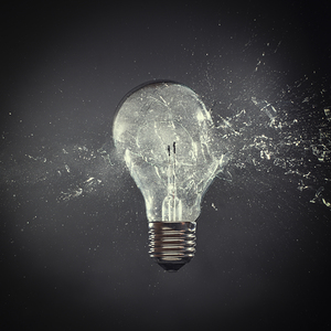 closeup of glass bulb explosion