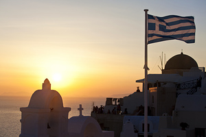 greek flag in santorini
