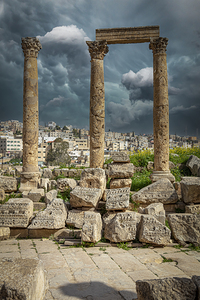 column ruins in the ancient city of Jerash. 