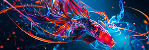 Abstract vibrant koi fish with light streaks