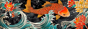 Oriental koi fish and lotus artwork