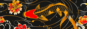 Traditional koi fish tattoo art on black background