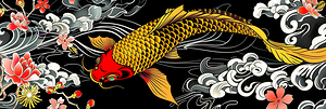 Traditional japanese koi fish with floral patterns