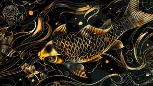 Golden koi fish in oriental art style