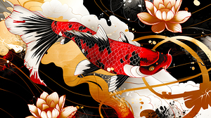 Elegant koi fish in a stylized pond