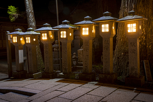 stone lanterns inside the Okunoin  cemetery