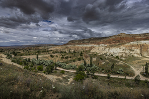 scenic view of love valley near goreme. 