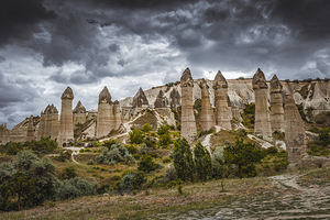 rock formations in the love valley in cappadocia. 