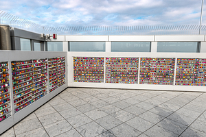 colourful padlocks on the terrace of the umeda sky building 