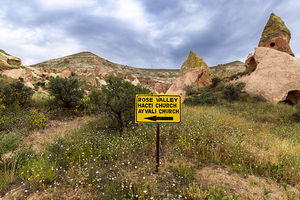 landscape and signpost of the red valley