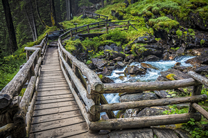 wood bridge on italian alps