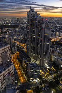 aerial view of tokyo city at sunset