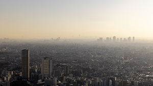 view of Tokyo at sunset from Shibuya sky