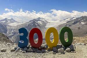 3000 colourful tourist inscription glacier view on the mountains
