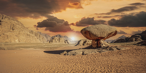 famous rock formation in the wadi rum desert. 