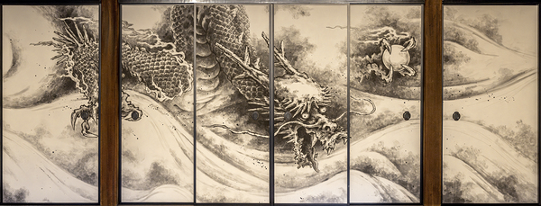 Traditional japanese dragon painting on sliding doors  Print