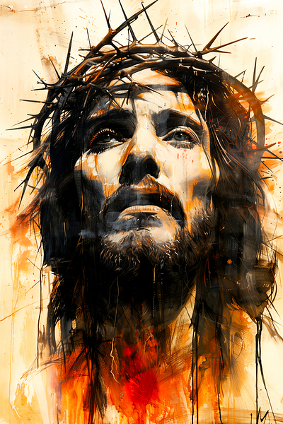 Abstract painting of man with crown of thorns by Gualtiero Boffi