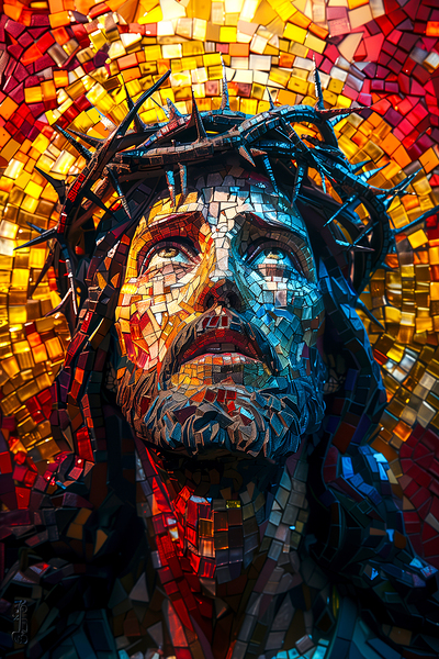 Vibrant mosaic of a bearded man Print