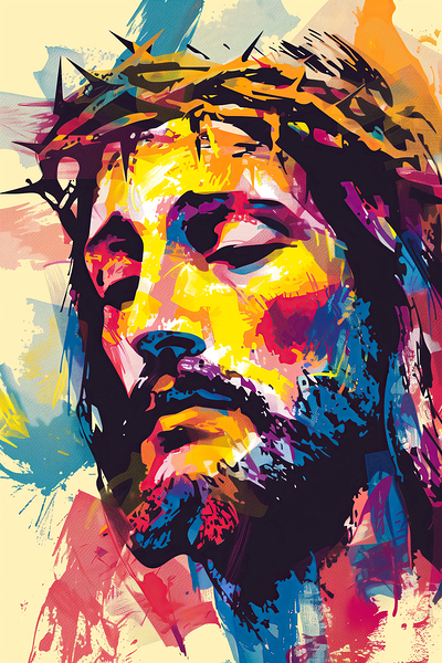 Colorful contemporary artwork of jesus by Gualtiero Boffi
