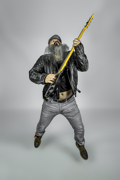 rocker with long beard and leather jacket  Print