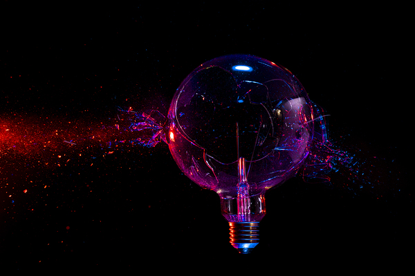 large filament bulb breaks and creates fragments.